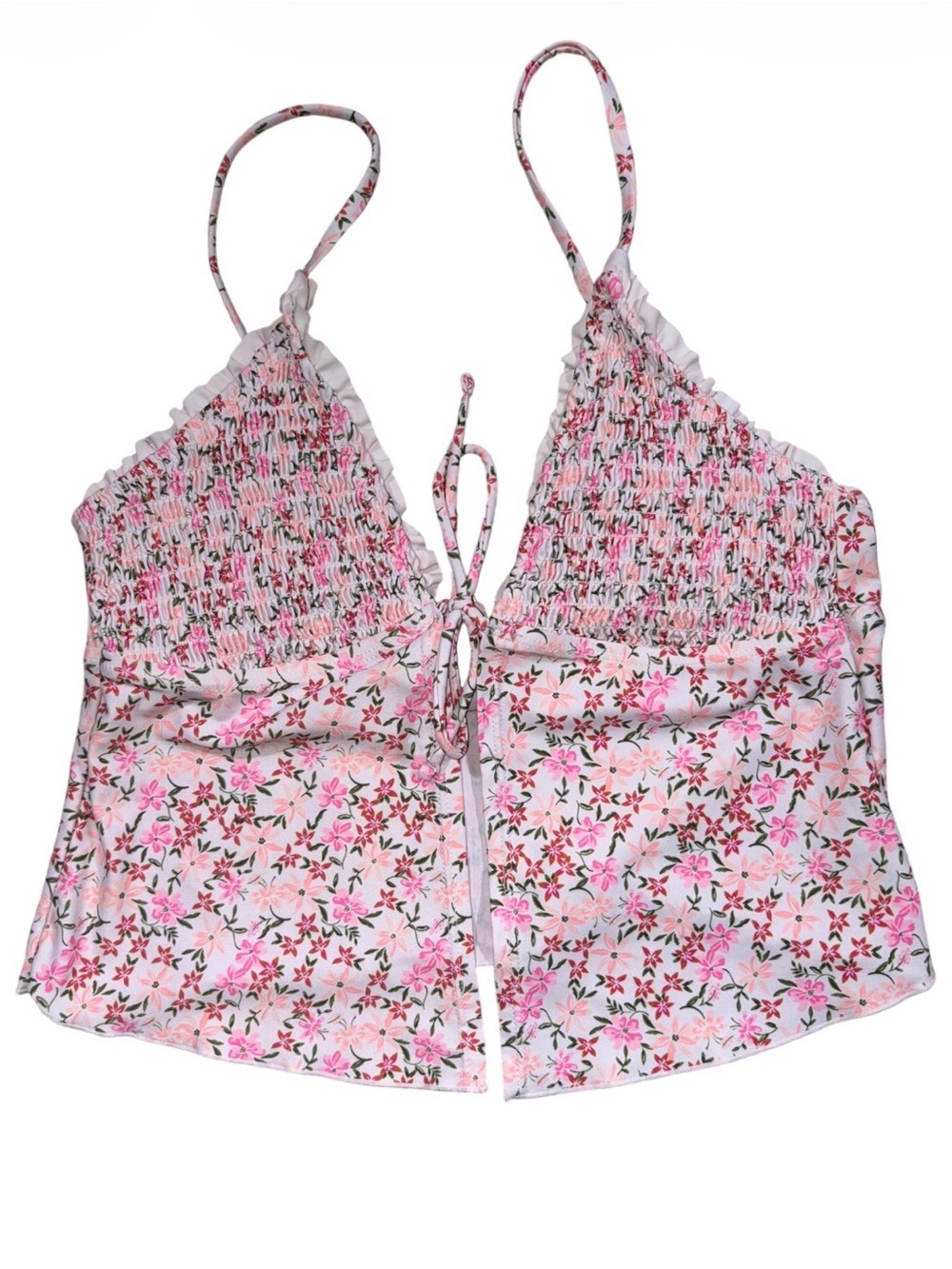 Floral Smocked Tie-Front Chemise Top - Pink - Picture 2 of 4